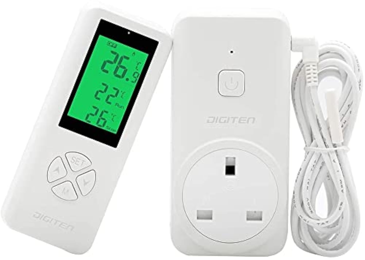 SENSTREE Wireless Thermostat Outlet, Temperature Controlled Outlet Heating & Cooling Remote Control and Plug-in Receiver, Over 300 feet Range, with 6ft NTC Temp Probe (Outlet Detect Temperature)