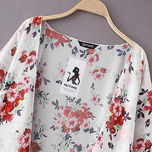 Farmerl Kimono for Wonens Chiffon Shawl Print Cardigan Cover Up Blouse Beachwear White