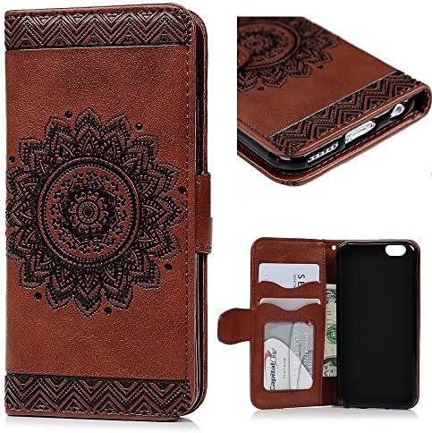 iphone 6s cover, iphone 6s case, Liberwill Wallet Cover PU leather Cover Kickstand Floral Pattern Credit Card Slots Protector for iphone 6 w/ Screen Protector Hand Strap (iphone 6 - Brown)