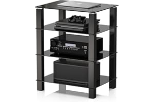 FITUEYES 4-Tier Media Stand Audio/Video Component Cabinet with Glass Shelf for/Apple Tv/Xbox One/ps4 AS406002GB