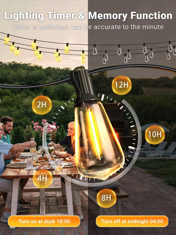 DREAMLAND 100FT Smart LED Outdoor String Lights, Remote Control Waterproof Patio Lights with Shatterproof ST38 Bulbs, Dimmable Outside Hanging Light for, Backyard, Garden, Porch, Bristo