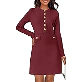 MEROKEETY Women's Fall 2026 Long Sleeve Bodycon Sweater Dress Button Crew Neck Winter Formal Mini Dresses