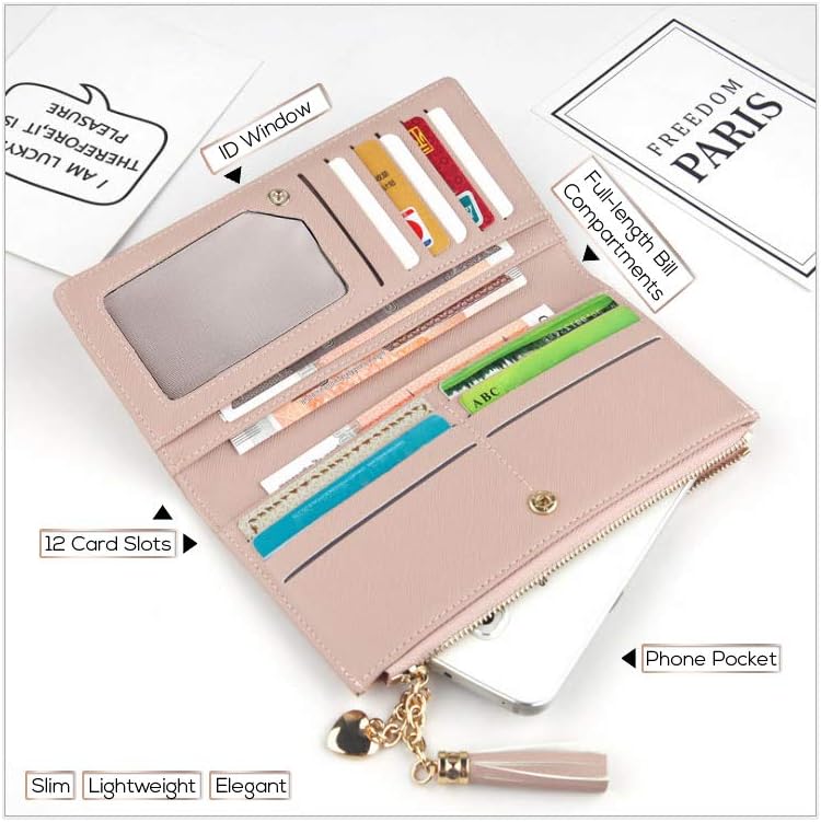 Wallets Purses for Women Girls Ladies Leather Cute Thin Travel Clutch Coin Card Holder (Grey) - Image 4