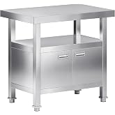 Jocisland 36x24x34 in Stainless Steel Work Table with Cabinet, Middle Shelf | Commercial Table Cabinet with Double Doors for Prep Work for Home, Restaurant, Garage and Hotel