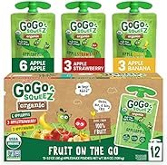 GoGo squeeZ Fruit on the Go Organic Variety Pack, Apple, Strawberry & Banana, 3.2 oz (Pack of 12), Unsweet