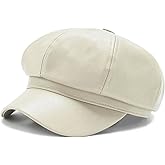Nanwansu Women Fiddler Cap Newsboy Hat PU Leather Visor Beret Cap
