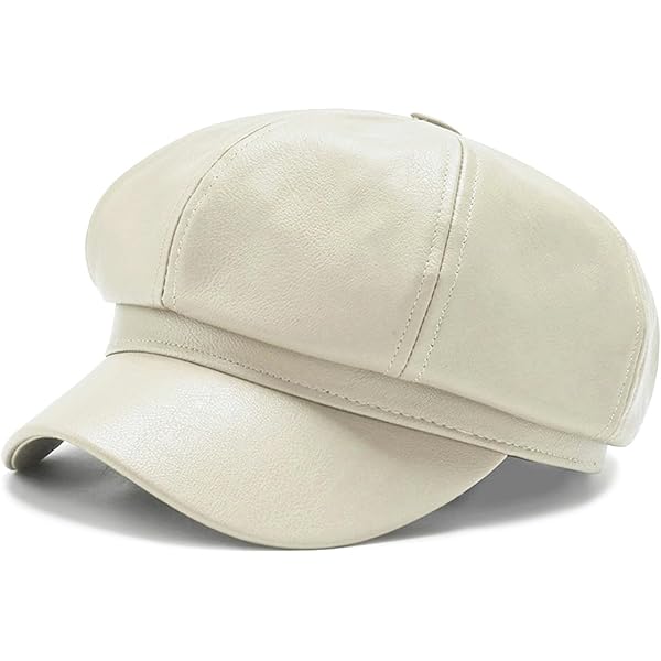 AICHUAN PU Leather French Beret Hat, 6 Panel Newsboy Cabbie 