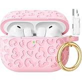 Wowwat for AirPods Pro 3 Case Cover 2025 with Leopard Engraved,Pink | Support Wireless Charging, with Gold Keychain &amp; Cleaner Kit,One-Piece Design, Soft Silicone Cute Protector for Women Girly