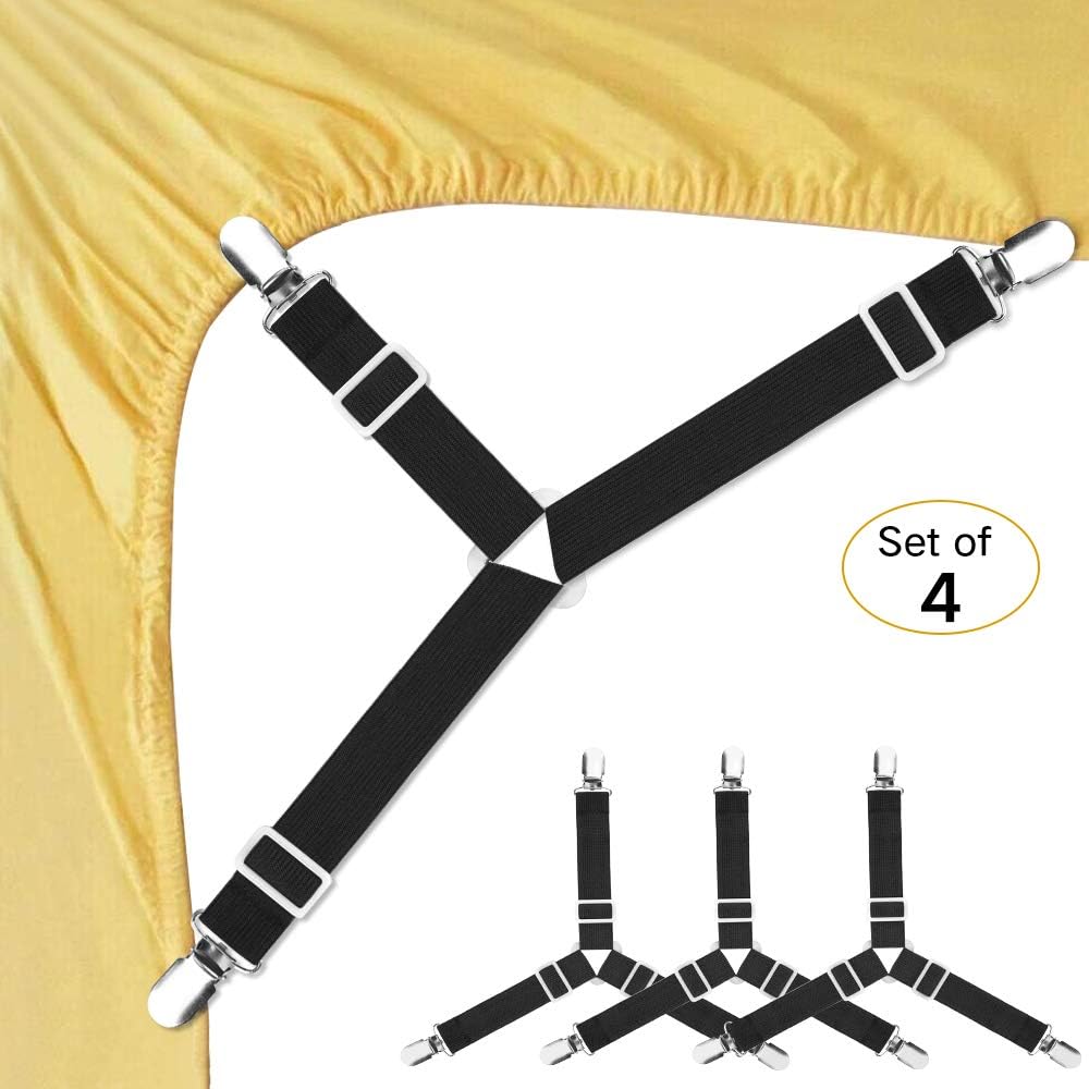 Bed Sheet Fasteners, 4 PCS Adjustable Triangle Elastic Suspenders Gripper Holder Straps Clip for Bed Sheets,Mattress Covers, Sofa Cushion: Home & Kitchen