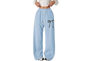 Girl's Bowknot Baggy Sweatpants Lightweight Straight Leg Athletic Pants with Pockets Elastic High Waist Kids Comfy Tracksuit