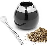 BALIBETOV Ceramic Yerba Mate Cup and Bombilla Set (Original Traditional Mate Cup - 6.7 Ounces) | Includes 1 Bombilla (Yerba Mate Straws to Use) | Ceramic Easy to Clean (Black)