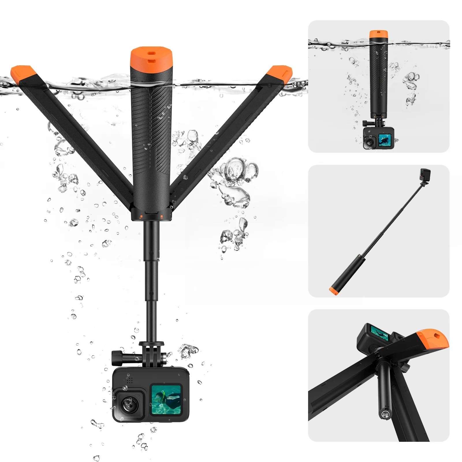 VIDIFY Waterproof Floating Buoyancy Handle Hand Grip For GoPro 13, 12, 10 Action Cameras Highly Visible For AKASO and WOLFANG Action Camera Flotation Device With Textured Grip
