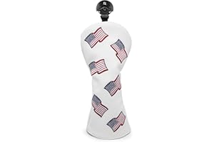 BARUDAN GOLF US Flag Patriotism Golf Club Head Covers White for Driver, Fairway Hybrid Woods - 4 Options - Synthetic Leather Golf Wood Head Covers Set(D/F/H), Driver Headcover, Fairway Wood Head Cover, Golf Hybrid Head Cover