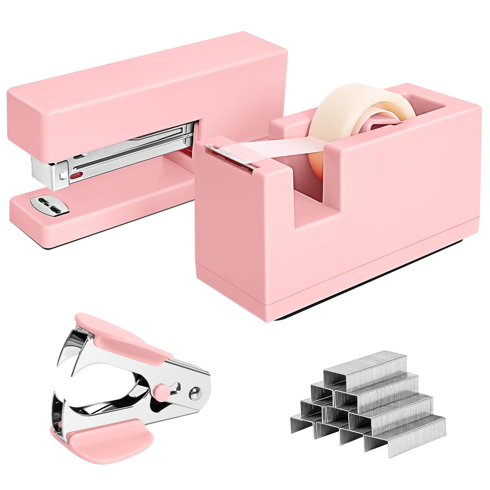 Photo 1 of 1 Desktop Stapler & 1 Tape Dispenser - 25 Sheet Capacity with 830 Staples and Staple Remover, Non-Slip for Office,School, Home & Classroom, Pink(Tape not Included)
