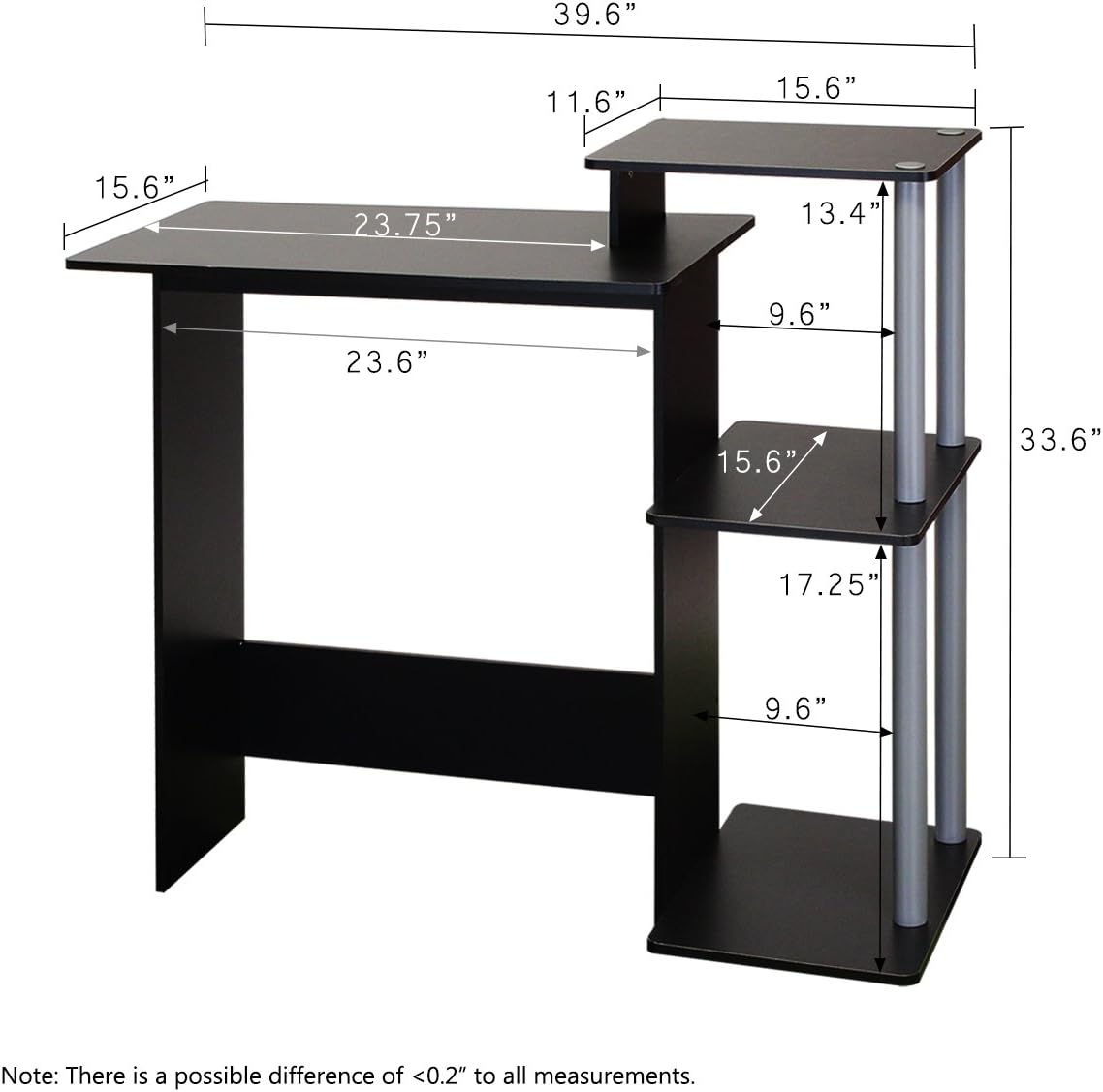 Furinno Efficient Home Laptop Notebook Computer Desk, Study Desk, Writing Desk, Black/Grey, 100.6 (W) x 85.3 (H) x 39.6 (D) cm - Image 3