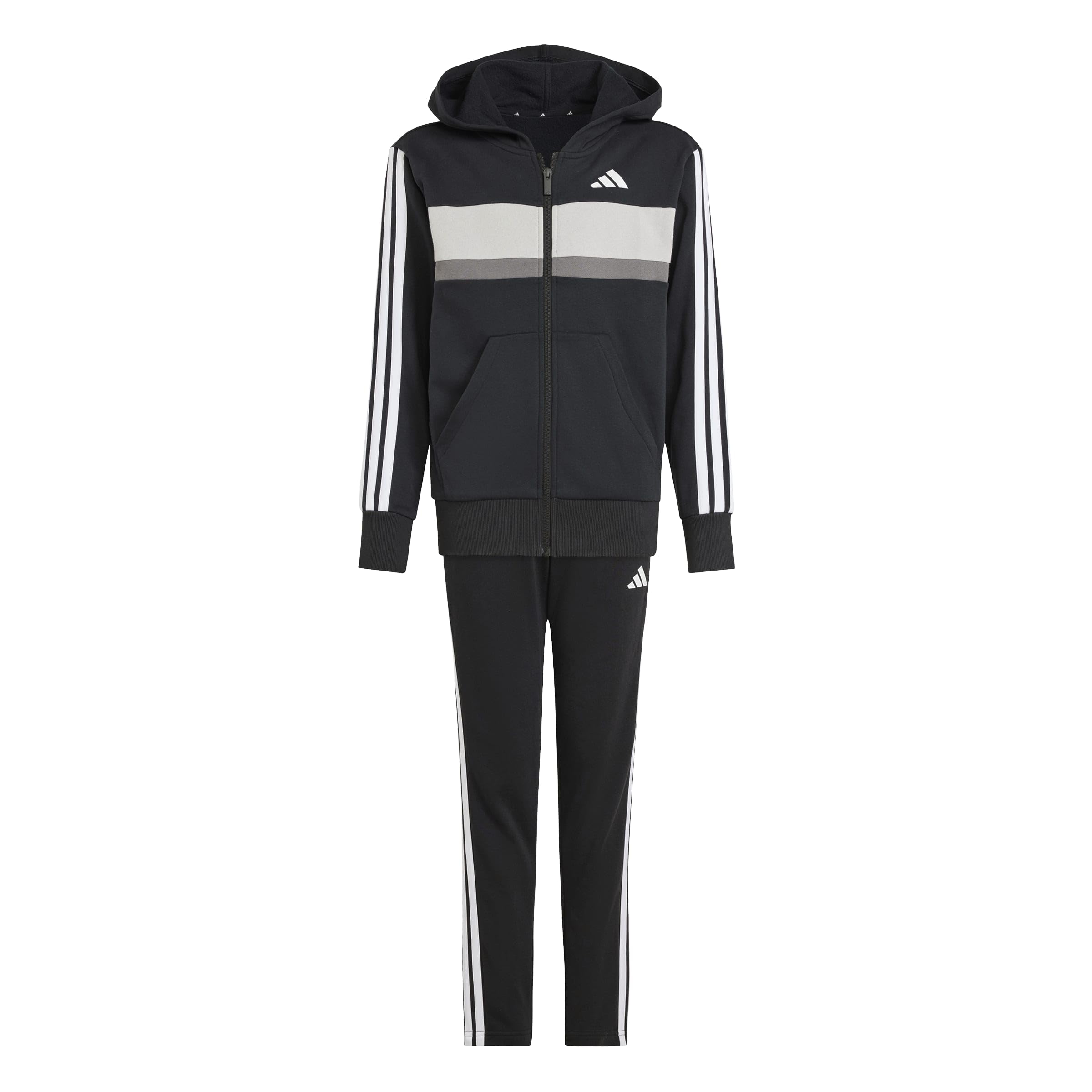 adidas Unisex Kinder Seasonal Essentials Tiberio 3 Stripes Fleece Track Suit, black/white/grey two, 15-16 Years