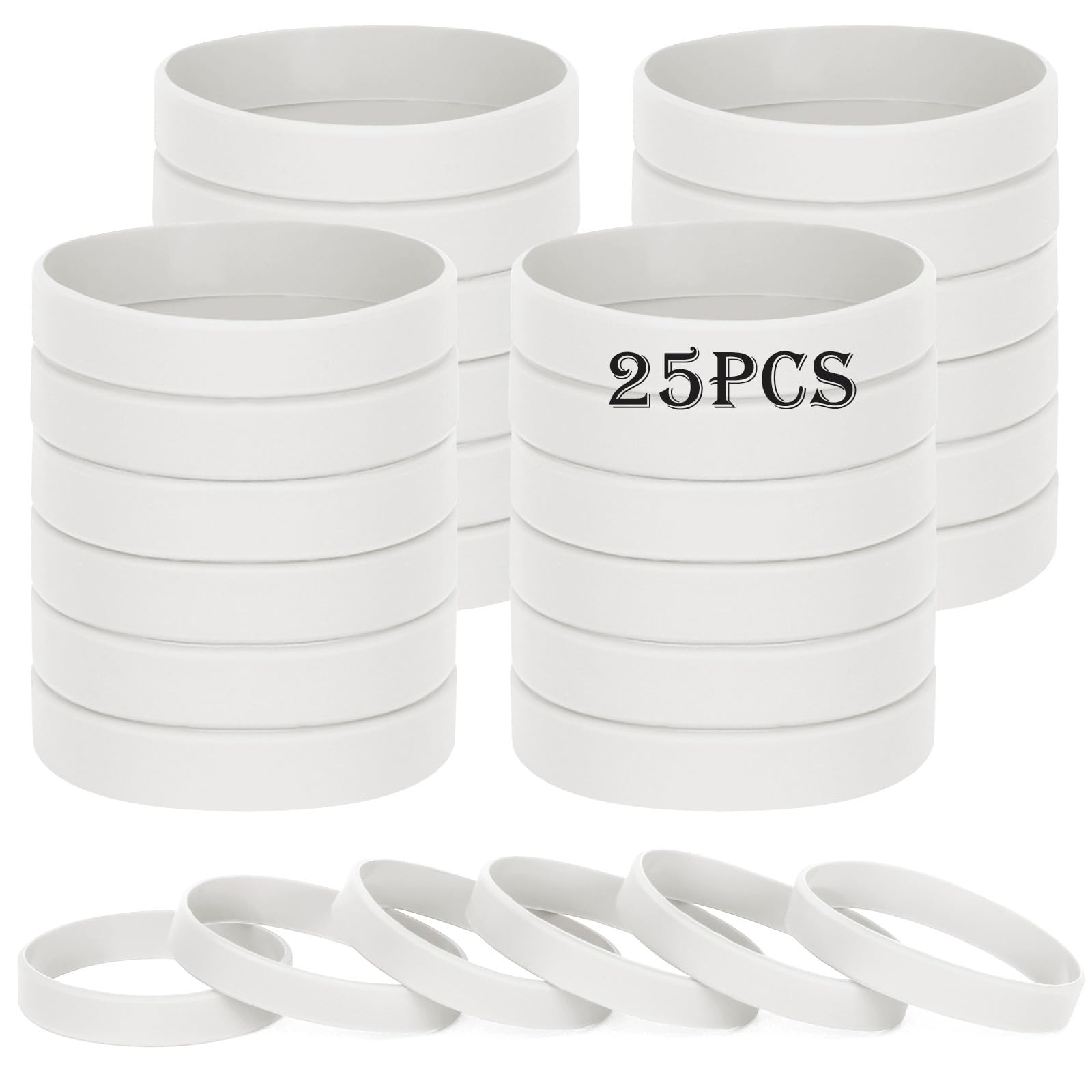 HONTIUS silicone wristbands, 25PCS White Rubber Wristbands Blank Wrist Bands Universal Wristband Set for Women Men Adult Sport