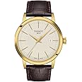 Tissot Mens Classic Dream 316L Stainless Steel case with Yellow Gold PVD Coating Quartz Watch, Brown, Leather, 22 (T1294103626100)