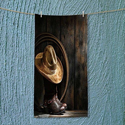 Custom Cotton Microfiber Ultra Soft Towels/Hand Towel,American West rodeo cowboy dirty used felt hat atop worn leather working rancher rop Unisex towels for Beach, Pool or Bath!(11.8x27.5 INCH)