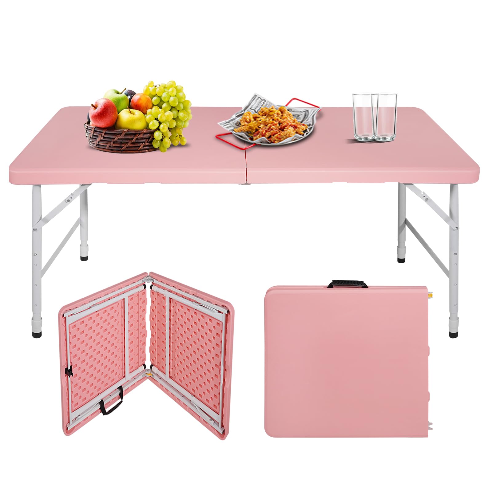 Photo 1 of ***FACTORY SEALED***ICSPOID Portable Plastic Folding Table 4ft/6ft/8ft Heavy Duty White Black Picnic Dining Table Fold-in-Half for Camp Party Kitchen Indoor Outdoor