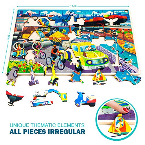 Wooden Jigsaw Puzzles for Kids Ages 35 by Quokka Vehicles and Jungle