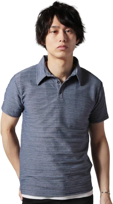 Amazon ネバー Never タックボーダー半袖ポロシャツ L 杢ネイビー ポロシャツ 通販