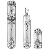 GORGECRAFT Vintage Needle Storage Case Antique Silver Needles Tubes Toothpick Keeper Holder Box Container Portable Sewing Supplies Tools for Embroidery Cross Stitch Hand Crafts 3.46x0.59inch