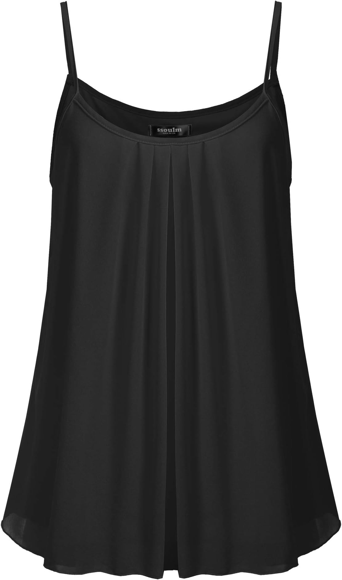SSOULM Women's Sleeveless Pleated Chiffon Layered Cami Tank Top Blouse with Plus Size