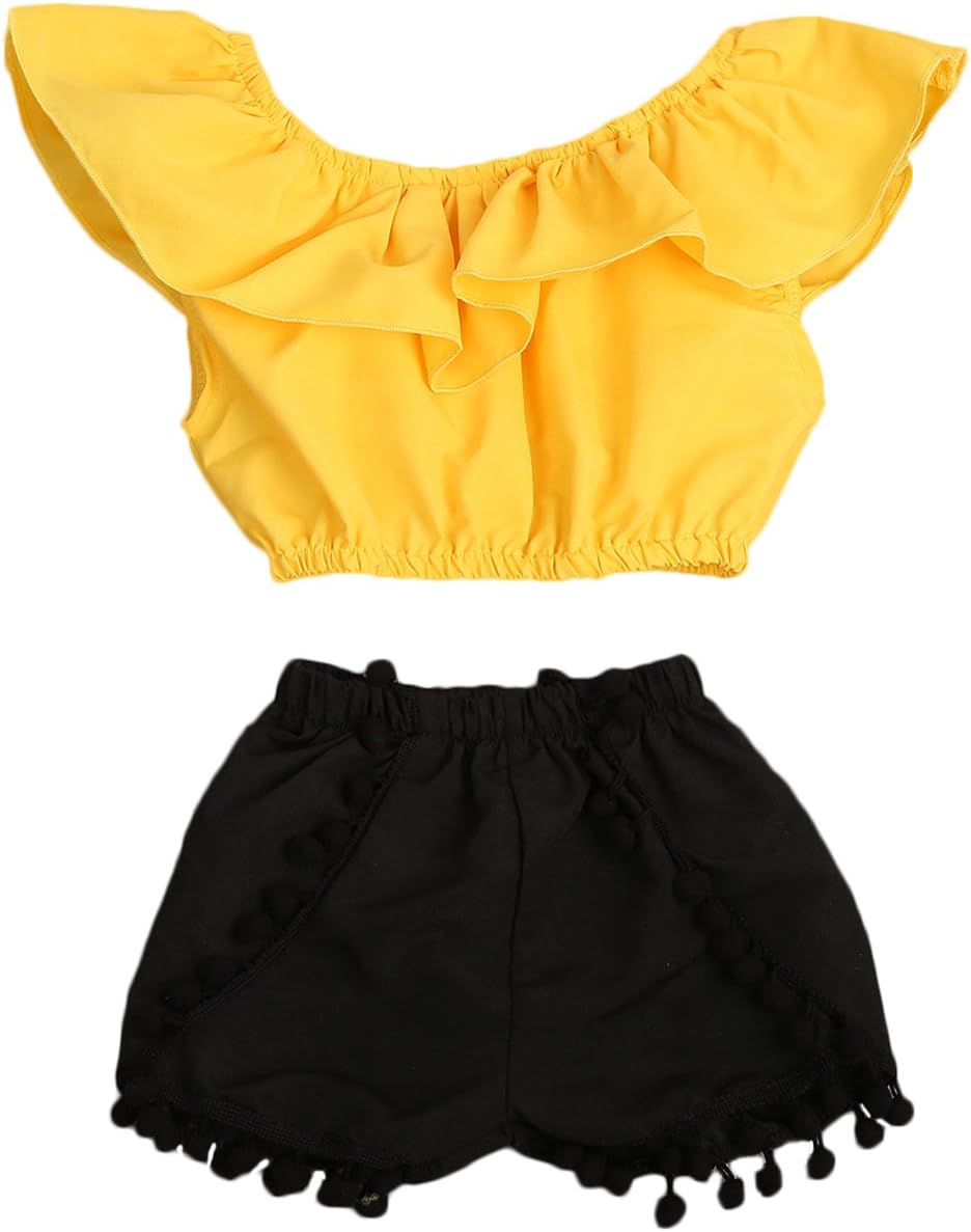 Imcute Cute Baby Girls Short Sleeve Blouse Tube Top+High Waist Pom Pom Short Pants