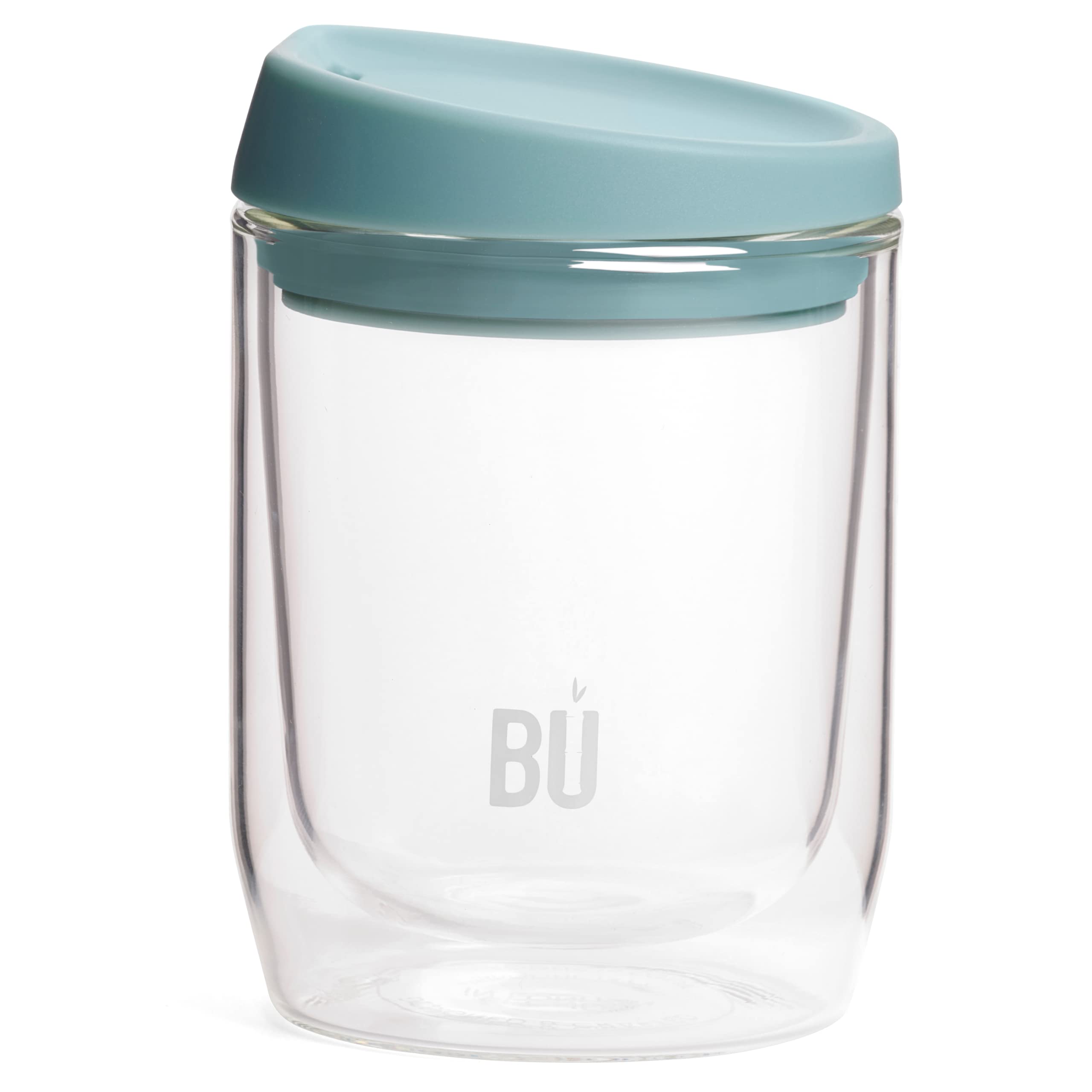 BU Products Reusable Double Walled Glass Coffee Cup | Travel Mug | Splash Proof Antibacterial Lid | BPA Free | Cappuccino Latte Flat White Glass Mugs | Vacuum Insulated | 8oz/227ml Mint Green