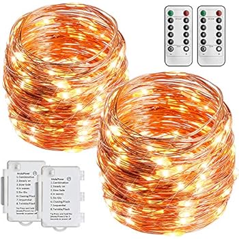 STARKER 2 Pack Battery Operated String Lights 36ft 100 LEDs Outdoor Fairy Lights 8 Mode Waterproof Copper Wire Twinkle Lights for Bedroom, Yard, Party, Wedding (Remote and Timer)