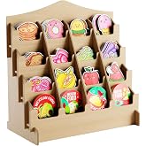 HOTCAN Sticker Display Stand with Curved Pockets for Big 4'' Stickers | Brochure Holder with Customizable Space | Display Stands for Vendor Events | Ideal for Small Business Vendors (Natural, Medium)