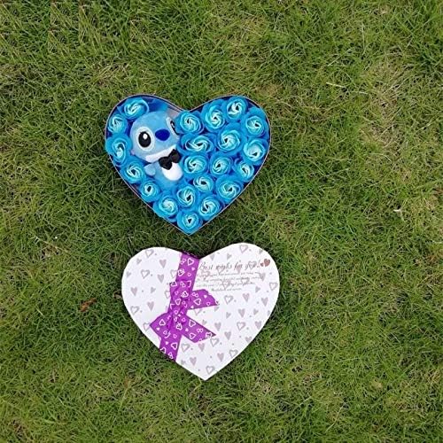 PAPWELL Stitch Stuffed Animal 7.8 x 5.8 inch Flower Box Lilo Disney Large Plush Toy Big Toys Christmas Wedding Valentine Gift Collectable Birthday Gifts Cute Doll Collectibles Collectible Kids (Blue)