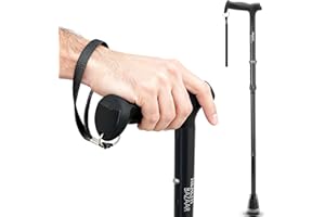 HEALTHBAZAAR All Terrain Walking Cane for Men & Women, Lightweight, Foldable, Adjustable, Shock Absorption, Collapsible Walki