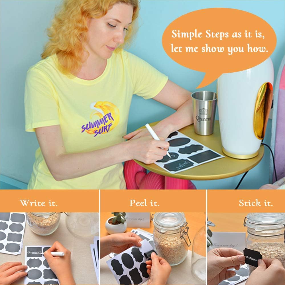 Waterproof Chalkboard Labels Stickers 128 Pack, Erasable & Removable Stickers with 2 Chalk Liquid Markers, Reusable Personalized Stickers for Storage Bins Mason Jars, Party, Bottle, Pantry, Office, Food : Office Products