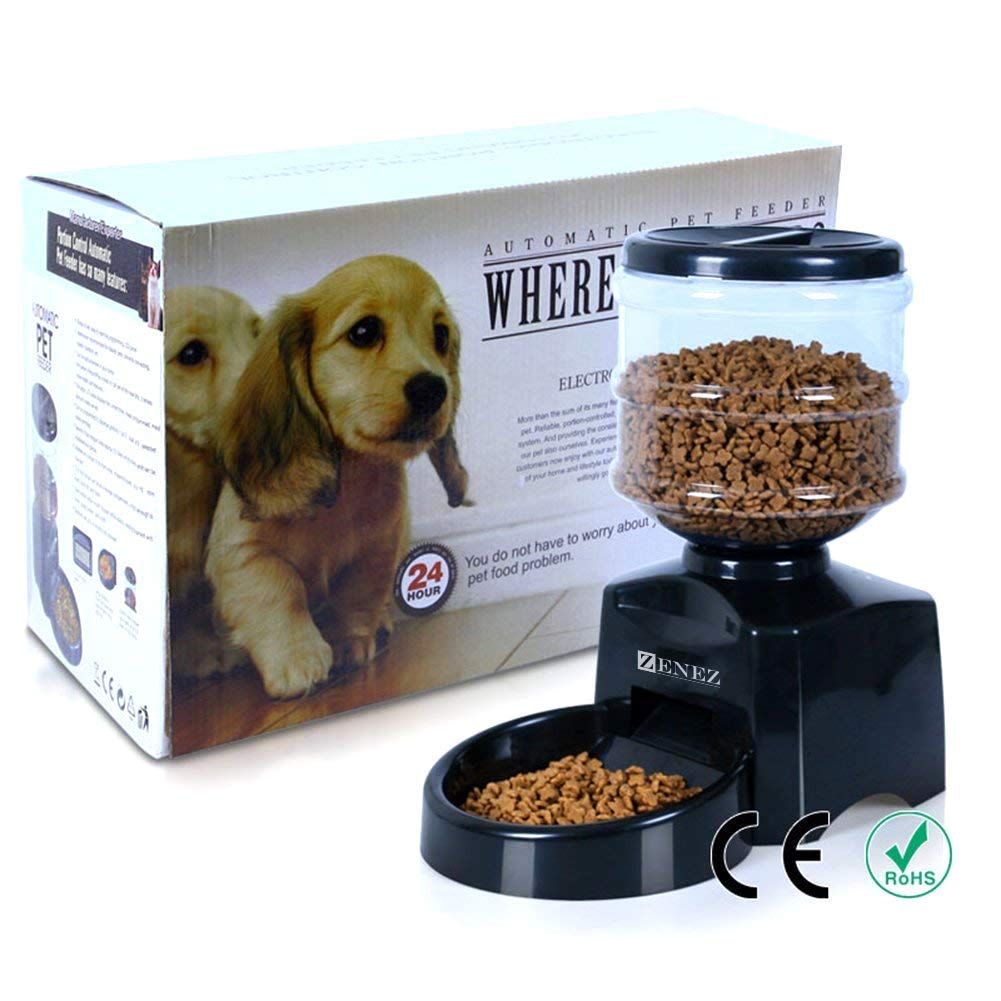 Zenez Automatic Pet Feeder Dispenser 5.5L Medium Capacity with Voice Message Recording and Large LCD Screen for Dogs Cats