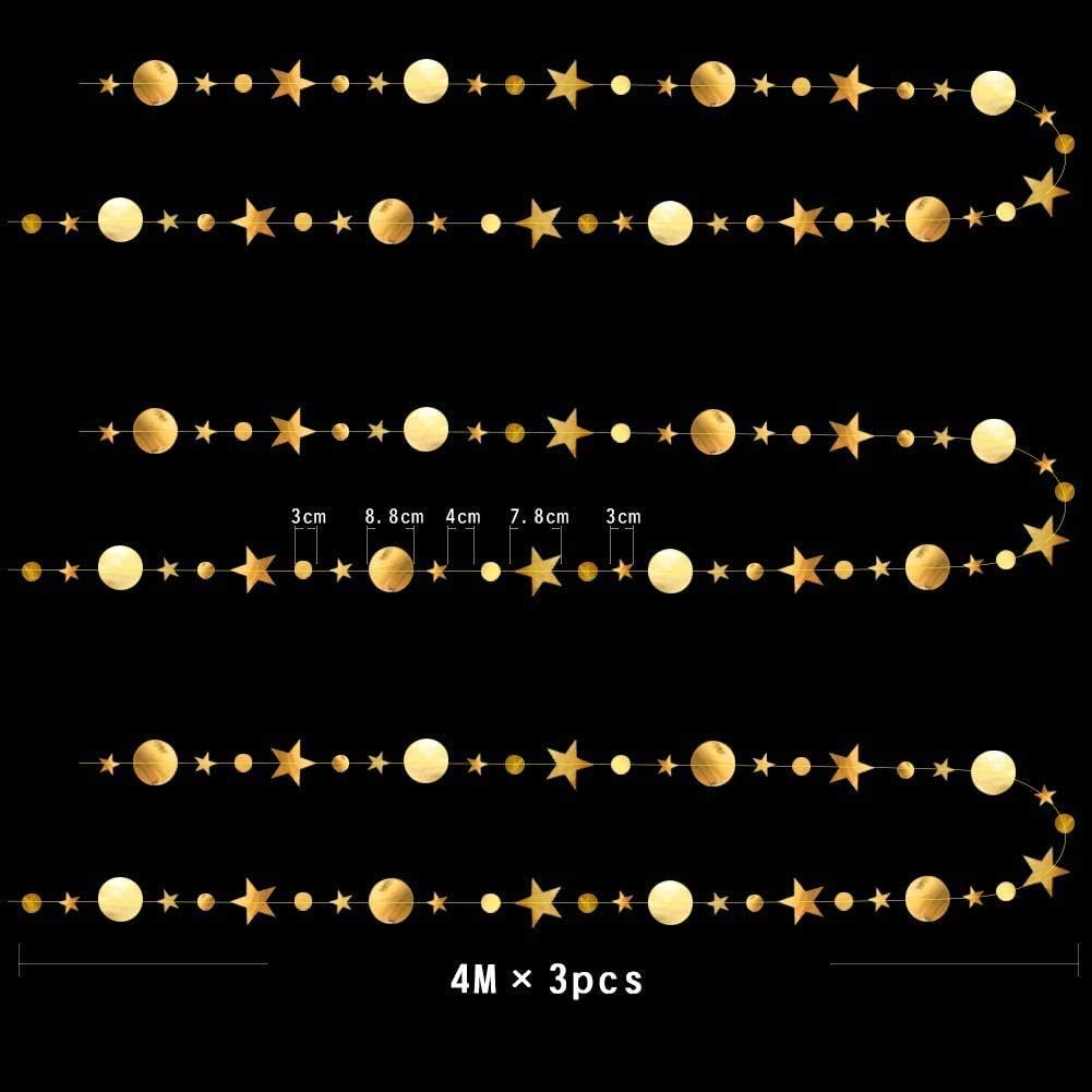 YKshop Gold Twinkle Little Star Party Garlands Kit Metallic Glitter Matt Gross Big Paper Circle Garland Bunting Banner Birthday Baby Shower Wedding New Year Party Kids Boys Girls Nursery Room - Image 3