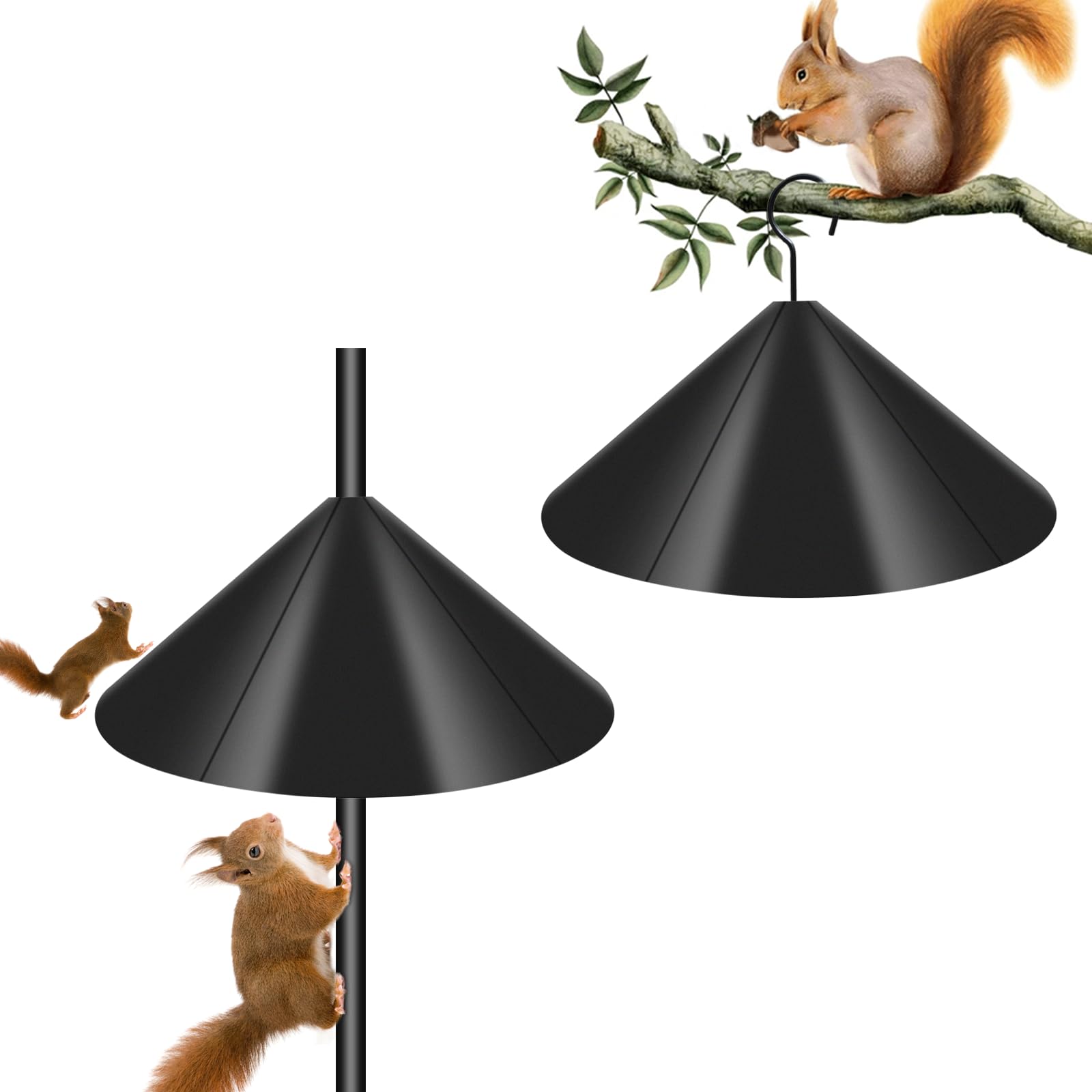 Photo 1 of 2 in 1 Wide Squirrel Baffle for Bird Feeder Pole, 19" Outside Pole and Hanging Mount Bird House Guard, Squirrel Guard Stopper for Shepherd's Hook, Black, 1 Pack