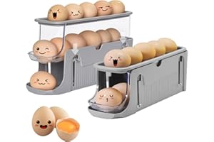 Virmate Egg Holder for Refrigerator, Egg Container 3-Tier,Foldable Egg Storage, Automatic Egg Rolling Dispenser for Refrigerator, Countertop, Kitchen Organizers and Storage (Gray)