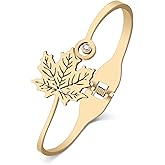 SHIGIE Stainless Steel Rhinestone Fall Maple Leaves Bangle Cuff Bracelets Jungle Palm Leaves Jewelry For Women Plants Lovers Gifts