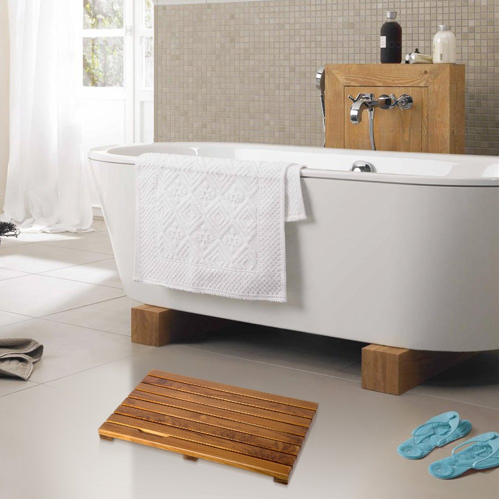 Ollieroo Luxury Spa Solid Teak Bath Mat, Indoor / Outdoor Shower Mat