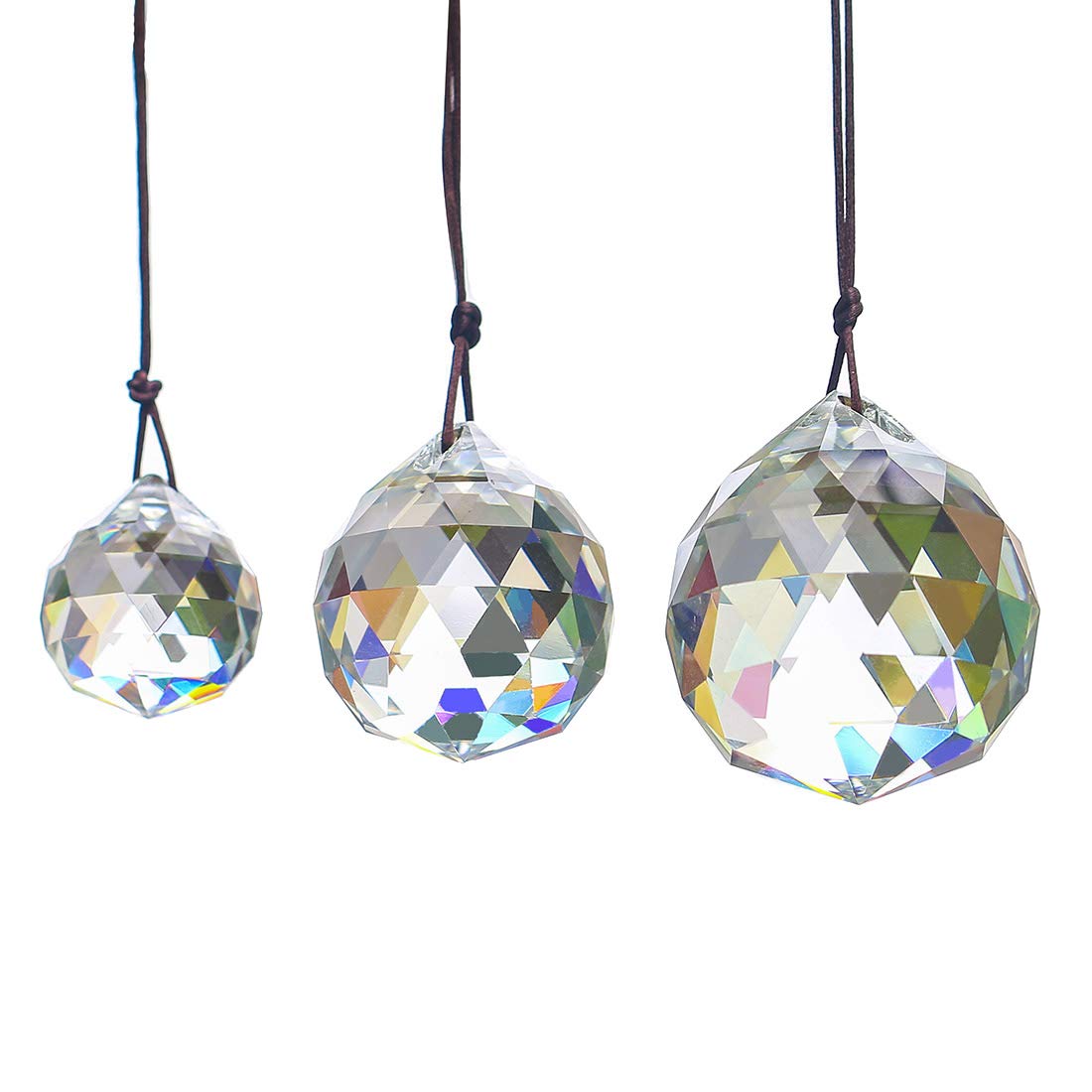 30/40/50mm Faceted Crystal Suncatcher Glass Chandelier Ball Prisms Hanging Drop Pendants Wedding Christmas Decoration (clear-set 3pcs)