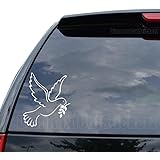 DiamondCutStickerz Dove Bird Peace Olive Branch Decal Sticker Car Truck Motorcycle Window Bumper Laptop Wall Decor - Size (05 inch / 13 cm Tall) - Color (Gloss White)