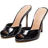 Yishaweiqi Women's Mesh Heeled Sandals Peep Toe Mules Slip on Stiletto High Heels Dress Sexy Slide Sandals