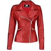 Jild Women's Asymmetrical Zip-Up Real Lambskin Leather Motorcycle Jacket - Casual Fashion Moto Biker Leather Jacket Women