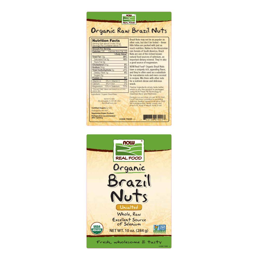 NOW Foods, Certified Organic Brazil Nuts, Whole, Raw and Unsalted