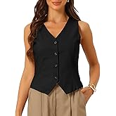 Allegra K Vest for Women Summer Linen Sleeveless Button Down V Neck Fully Lined Cropped Waistcoat Vests Crop Tops