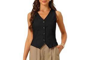 Allegra K Vest for Women Summer Linen Sleeveless Button Down V Neck Fully Lined Cropped Waistcoat Vests Crop Tops