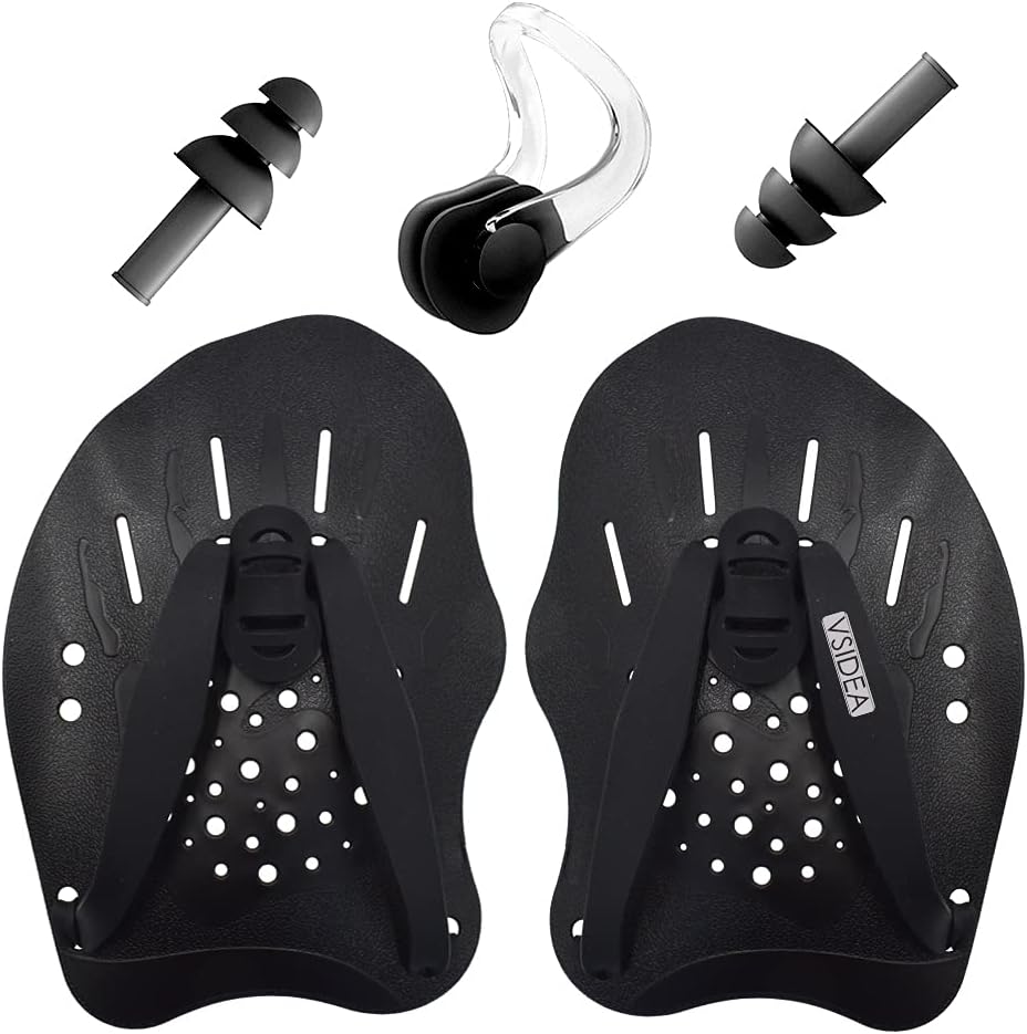 Vsidea Contoured Swim Hand Paddles with Silicone Ear Plugs and Nose Clip, Professional for Swimming Trainning Exercise : Sports & Outdoors