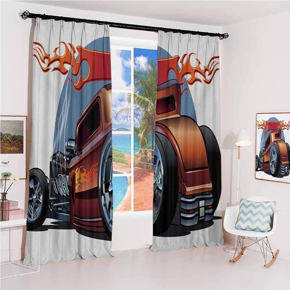 GUUVOR Cars Studio partition Living Room Curtain Cartoon Hot Rod Antique Customized Classical American Engine Nostalgia Revival for Living Room or Bedroom W52 x L72 Inch Orange Blue Black